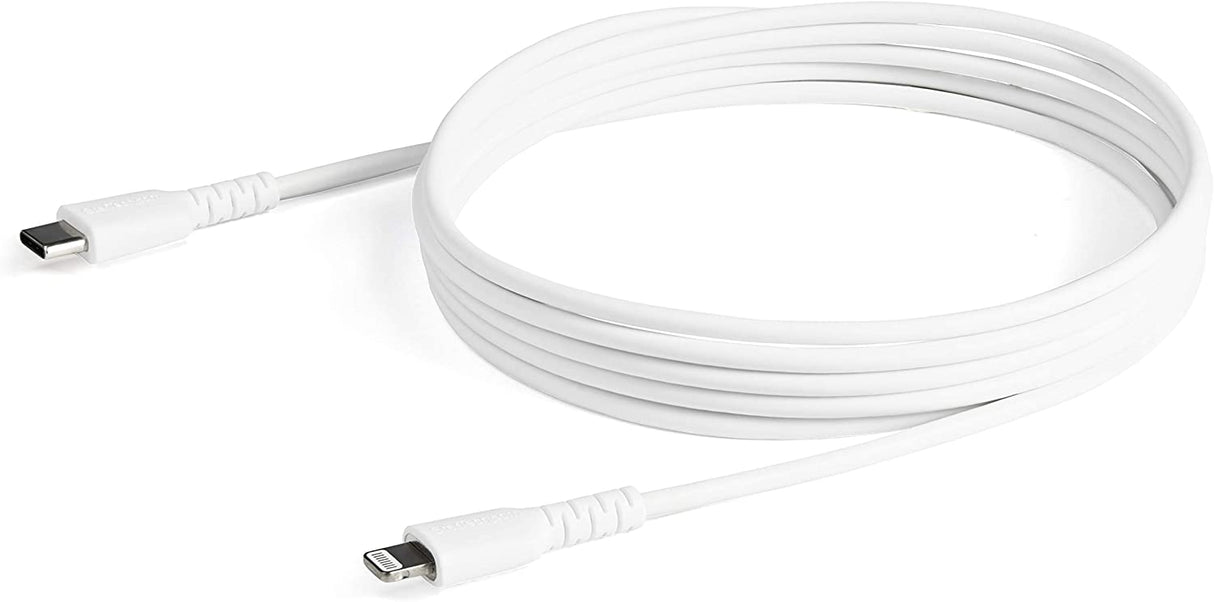 StarTech.com 6 Foot (2m) Durable White USB-C to Lightning Cable - Heavy Duty Rugged Aramid Fiber USB Type A to Lightning Charger/Sync Power Cord - Apple MFi Certified iPad/iPhone 12 (RUSBCLTMM2MW) White 2m