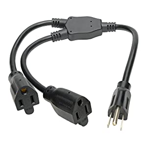 Tripp Lite Power Extension Cord Y Splitter Cable 13A, 16AWG (NEMA 5-15P to 2x NEMA 5-15R) 18-in.(P024-18N-13A-2R) , Black