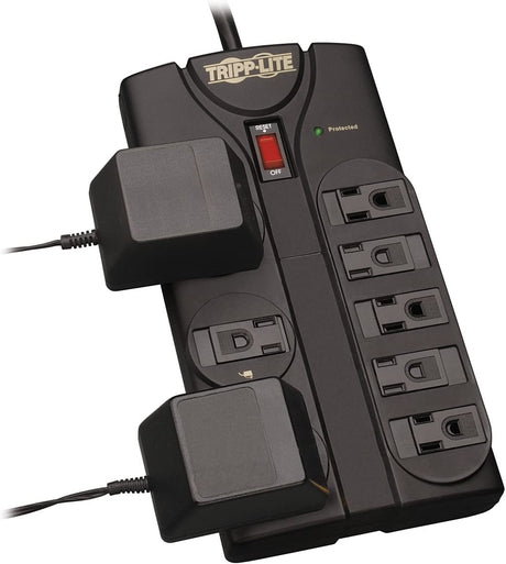Tripp Lite TLP808B 8 Outlet Surge Protector Power Strip, 8' Cord Right Angle Plug, Black