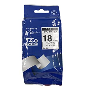 Brother TZe-241 Pea-Touch Laminating Tape, Width 0.7 inches (18 mm) (Black Letter/White) 18mm White/Black Letters