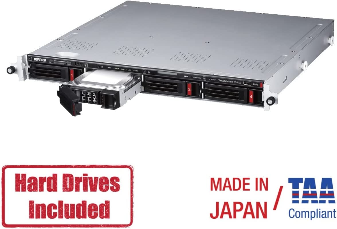 BUFFALO TeraStation 5420RN Rackmount NAS 48TB (4x12TB) with HDD NAS Hard Drives Included 10GbE / 4 Bay/RAID/iSCSI/NAS/Storage Server/NAS Server/NAS Storage/Network Storage/File Server 48 TB