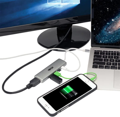 Tripp Lite USB C Docking Station w/ USB-A Hub, HDMI, Micro SD, PD Charging 4k @ 30Hz Thunderbolt 3 Silver (U442-DOCK10-S) HDMI, USB-A, PD Charging, Micro SD