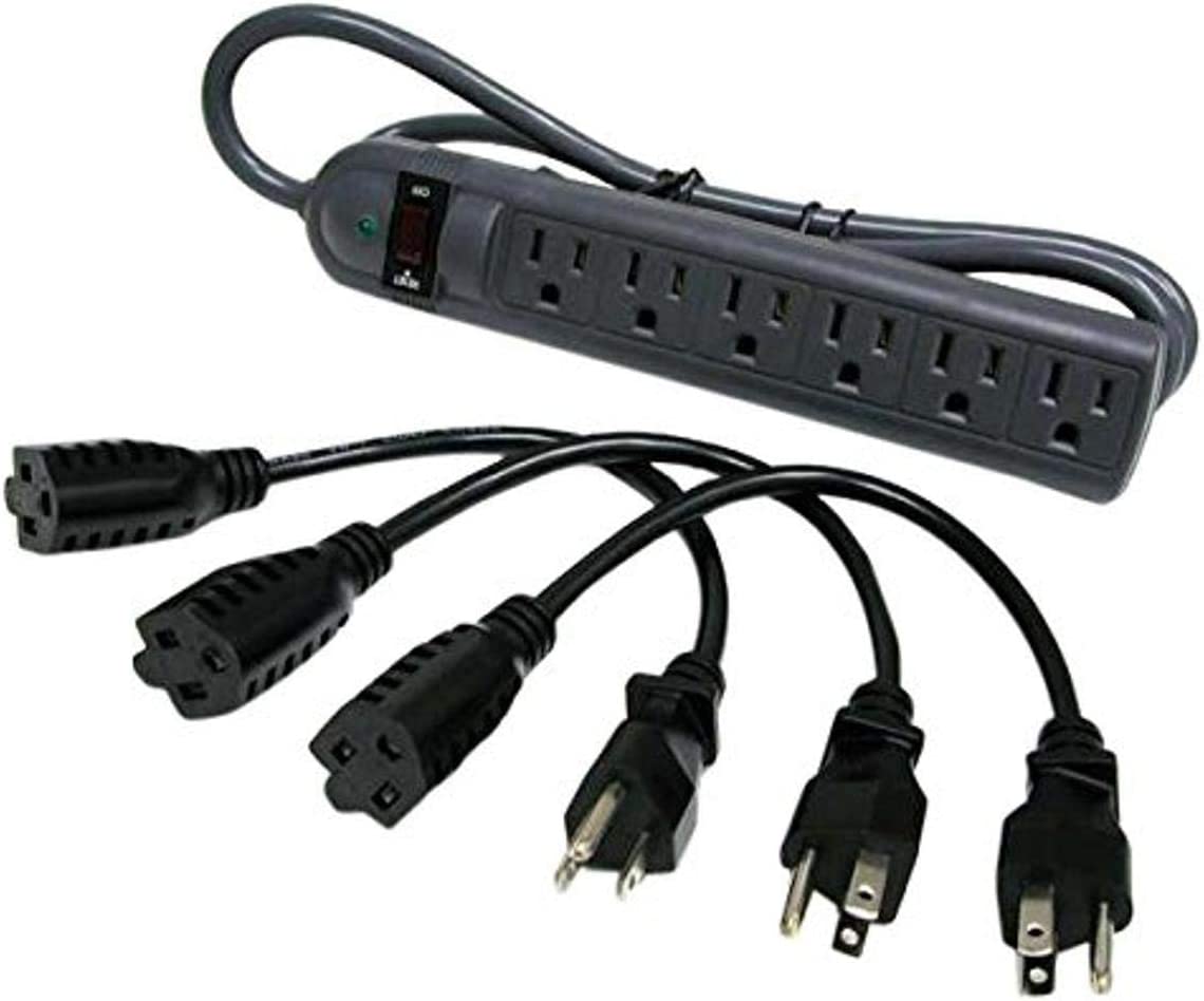 C2g/ cables to go C2G 39995 6-Outlet Power Strip with Surge Suppressor (4 Foot Cord) and 3 Outlet Saver Power Extension Cords (1 Foot), Black