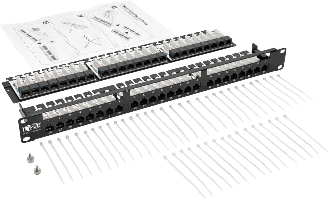 Tripp Lite 48-Port 1U Rack-Mount Cat5 Cat5e Patch Panel, 110, RJ45, Ethernet (N052-048-1U) 48 Port (1U)