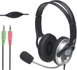 MANHATTAN Headset with Microphone – with 8 ft Long Cable, Volume Control, 3.5mm Audio and Mic Plug Jacks, Flexible Mic – for Computer, Laptop, Desktop, Call Center – 175555