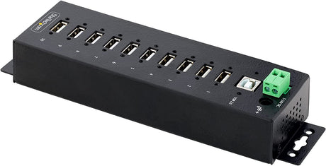 StarTech.com 10-Port Industrial USB 2.0 Hub, Rugged USB Hub w/ESD Level 4 Protection, DIN/Wall/Desk-Mountable USB-A Hub, USB Port Expander w/Lockable Ports, USB Expansion Hub (USB210AIND-USB-A-HUB) 10 port Industrial Temperature range