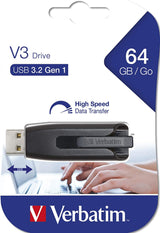 Verbatim 64GB USB 3.0 Store 'n' Go V3 Flash Drive - Cap-Less &amp; PC/Mac Compatible - Gray