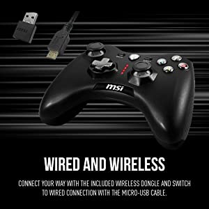 MSI Force GC30V2 Wireless Gaming Controller, Dual Vibration Motors, Dual Connection Modes, Interchangable D-Pads, Compatible with PC &amp; Android Force GC30 V2