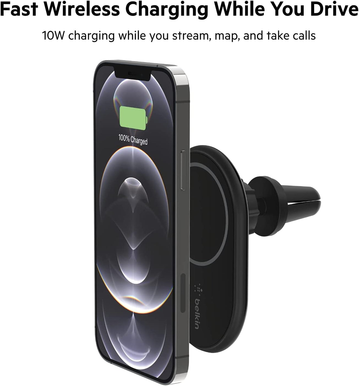 Belkin Magnetic Wireless Car Charger - MagSafe Compatible Car Mount Wireless Charger - Air Vent Mount With Included Power Supply for iPhone 14, iPhone 13 &amp; iPhone 12 - Car Magnetic Phone Mount Charger Charging Mount