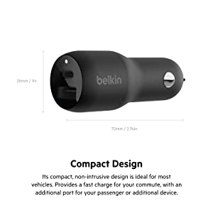 Belkin 37 Watt Dual USB Car Charger - Power Delivery 25W USB C Port &amp; 12W USB A Port for PPS Charging Apple iPhone 14, 14 Pro, 14 Pro Max, iPhone 13, Samsung Galaxy, AirPods - Included Lightning Cable Dual USB-A &amp; C 37W + LGT Cable Charger