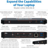 Tripp Lite Triple Monitor USB-C Dock Universal Laptop Docking Station Hub, HD 4K @ 60Hz HDMI &amp; 2X DisplayPort, Windows &amp; Mac Compatible, USB-C &amp; 3X USB 3.2 Ports, 3-Year Warranty (U442-DOCK8-B)