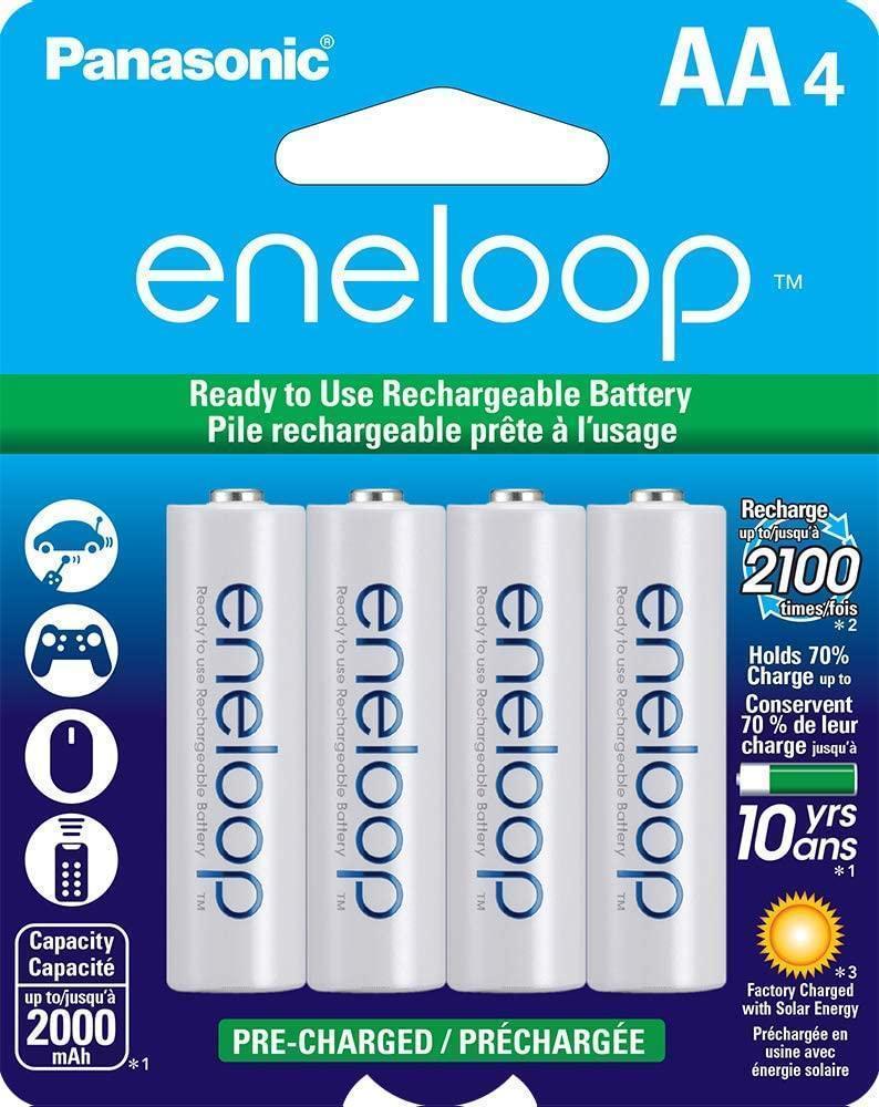 Panasonic BK-3MCCA4BA eneloop AA 2100 Cycle Ni-MH Pre-Charged Rechargeable Batteries, 4-Battery Pack AA 4 Count (Pack of 1) Batteries only