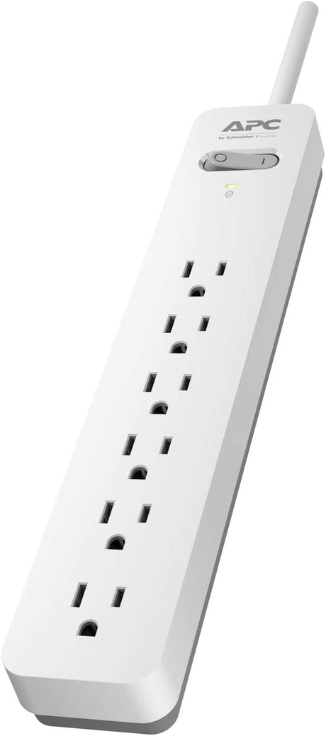 Power Strip Surge Protector, APC PE66WG, 1080 Joule, Flat Plug, 6 Outlet Power Strip with Surge Protection White/Gray 6 Outlet Outlet Only Power Strip