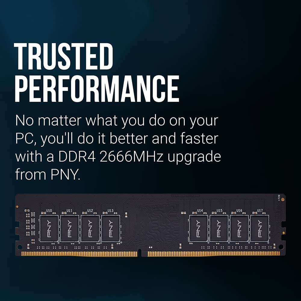PNY Performance 8GB DDR4 DRAM 2666MHz (PC4-21300) CL19 (Compatible with 2400MHz or 2133MHz) 1.2V Desktop (DIMM) Computer Memory – MD8GSD42666-TB 8GB 2666MHz Eco Packaging