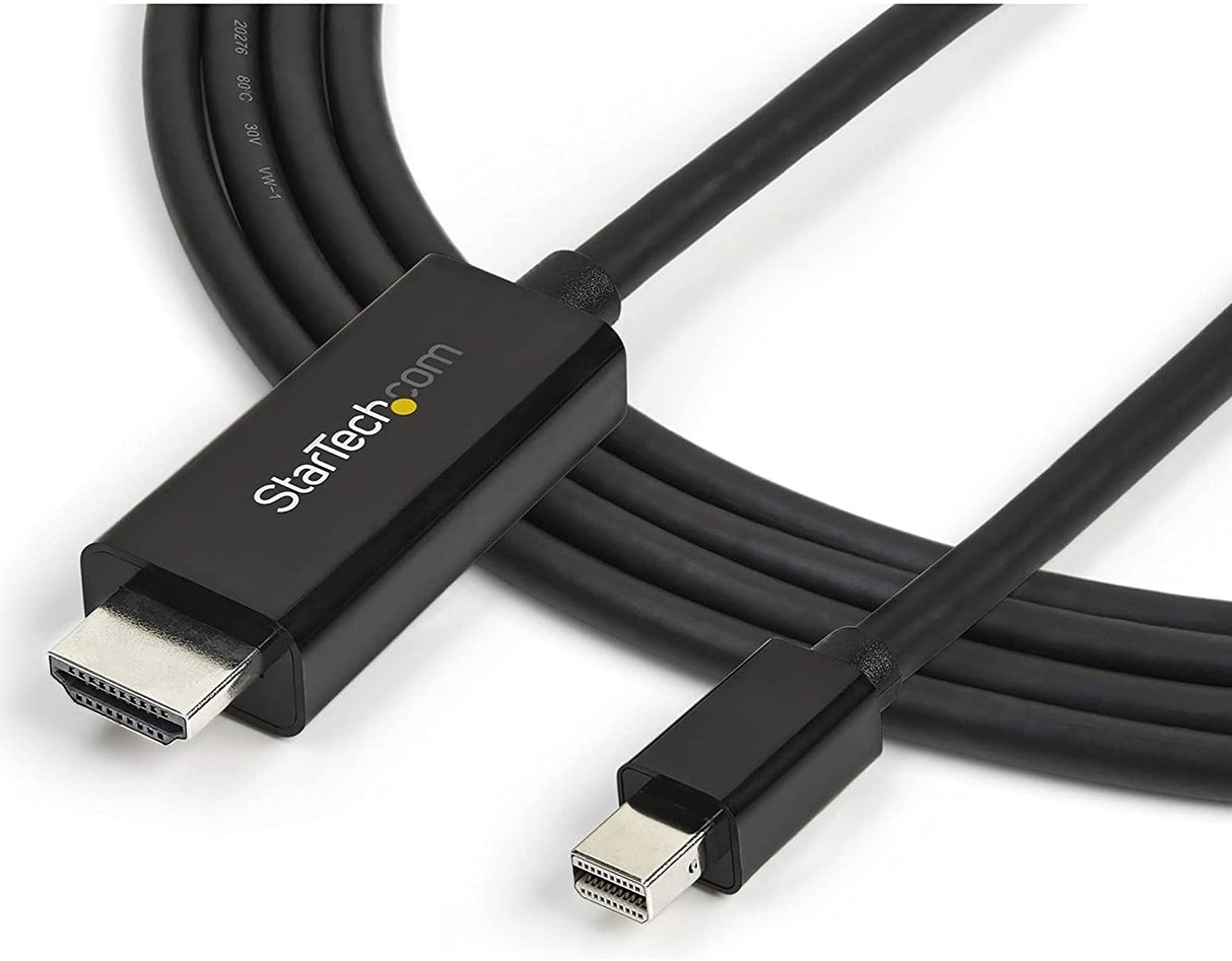 StarTech.com 10ft (3m) Mini DisplayPort to HDMI Cable - 4K 30Hz Video - mDP to HDMI Adapter Cable - Mini DP or Thunderbolt 1/2 Mac/PC to HDMI Monitor/Display - mDP to HDMI Converter Cord (MDP2HDMM3MB) 10 ft / 3 m Black