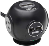 Tripp Lite Surge Protector 3-Outlet Spherical Surge Protector, 4 USB Ports (4.8A Shared) - 6-ft. (1.83 m) Cord, 5-15P Plug, 540 Joules, Black (TLP36USB)
