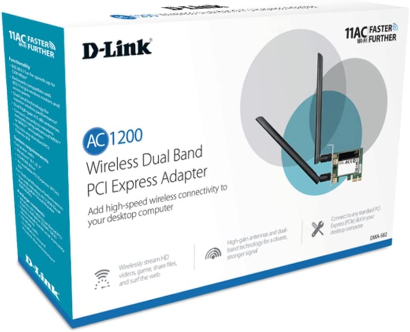 D-Link PCI Express Wireless Adapter Card AC1200 Dual Band Gigabit Ethernet Network Wi-Fi PCIe Desktop (DWA-582)