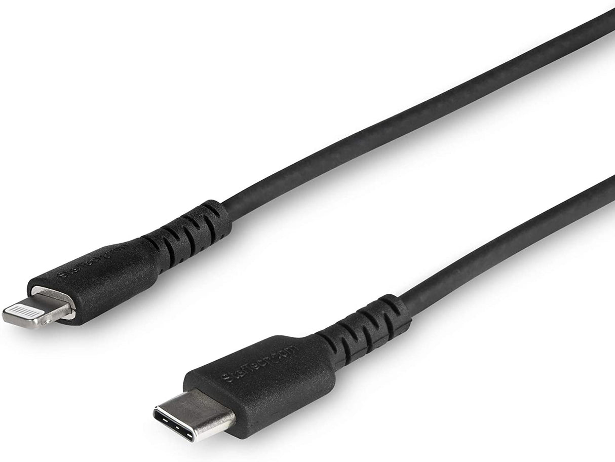 StarTech.com 3 Foot (1m) Durable Black USB-C to Lightning Cable - Heavy Duty Rugged Aramid Fiber USB Type A to Lightning Charger/Sync Power Cord - Apple MFi Certified iPad/iPhone 12 (RUSBCLTMM1MB) Black 1m