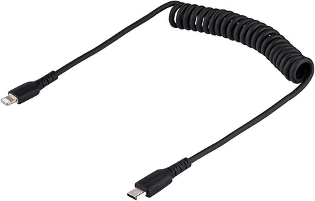 StarTech.com 1m (3ft) USB C to Lightning Cable, MFi Certified, Coiled iPhone Charger Cable, Black, Durable TPE Jacket Aramid Fiber, Heavy Duty Coil Lightning Cable (RUSB2CLT1MBC) 1m / 3ft USB-C