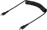 StarTech.com 20in / 50cm USB C to Lightning Cable, MFi Certified, Coiled iPhone Charger Cable, Black, Durable TPE Jacket Aramid Fiber, Heavy Duty Coil Lightning Cable (RUSB2CLT50CMBC) 50cm / 20 in USB-C