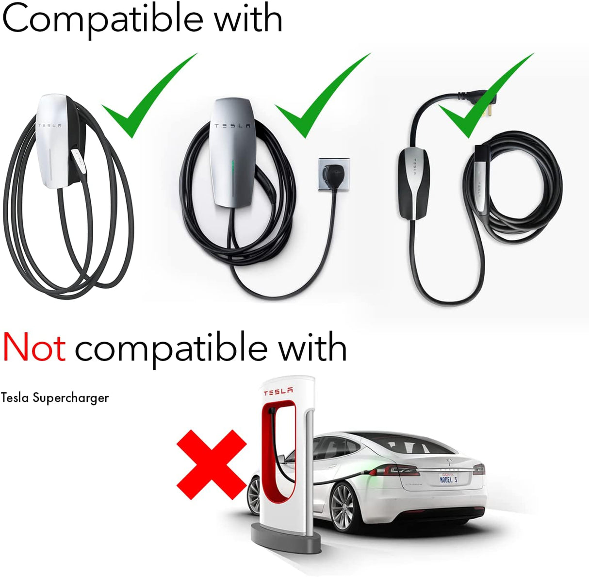 Lectron Tesla to J1772 Charging Adapter, Max 48 Amp &amp; 250V - Compatible with Tesla High Powered Connectors, Destination Chargers, and Mobile Connectors (Black) [Only for J1772 EVs]