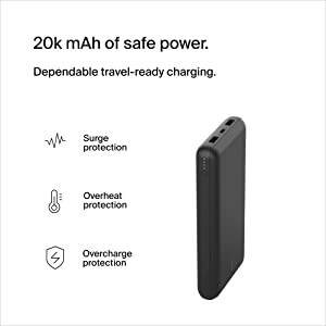Belkin USB-C Portable Charger 20,000 mAh, 20k Power Bank with USB-C Input Output Port and 2 USB-A Ports with Included USB-C to USB-A Cable for iPhone 14, Galaxy S23, and More - Black Black Charger