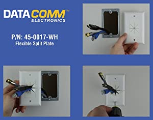 Monoprice Datacomm DATA COMM Electronics 45-0017-WH Split Style TV Plate with Flexible AV/HDMI Cable Pass-Through - White White - TV Plate