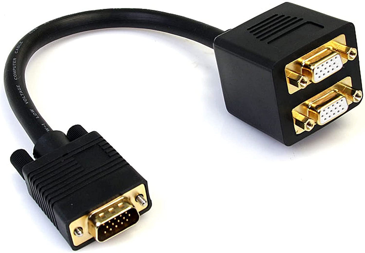 StarTech.com 1 ft. VGA to VGA Splitter Cable - M/F Dual Monitor Video Cable Splitter (VGASPL1VV) Black