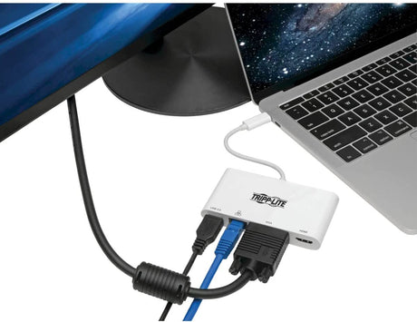 Tripp Lite USB-C Hub with 4K HDMI, 1080P VGA, Gigabit Ethernet, USB-A 3.0, Thunderbolt 3, DisplayPort Alt Mode, 5 Gbps, White (U444-06N-HV4GU) White USB/GbE/VGA/HDMI