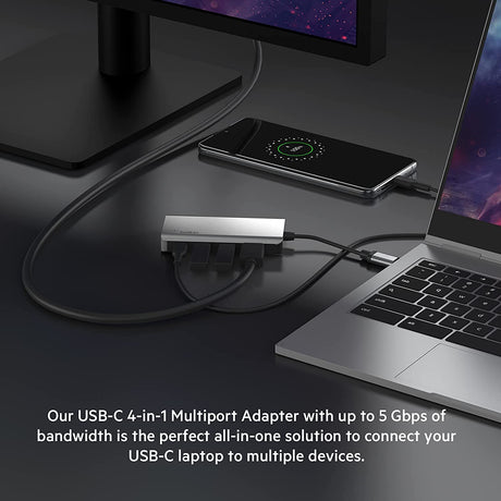 Belkin USB C Hub, 4-in-1 MultiPort Adapter Dock with 4K HDMI, USB-C 100W PD Pass-Through Charging, 2 x USB A Ports for MacBook Pro, Air, iPad Pro, XPS and More 4-in-1 Docking Station