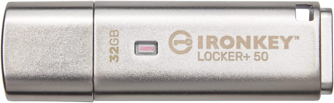 Kingston Ironkey Locker+ 50 32GB Encrypted USB Flash Drive | USB 3.2 Gen 1 | XTS-AES Protection | Multi-Password Security Options | Automatic Cloud Backup | Metal Casing | IKLP50/32GB