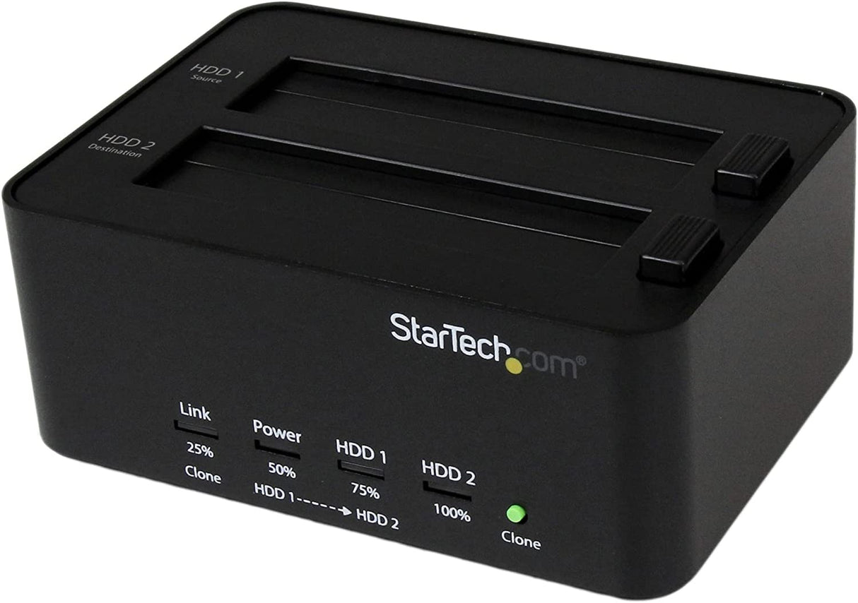 StarTech.com Dual Bay Hard Drive Duplicator And Eraser, Standalone SATA HDD/SSD Cloner/Copier, USB 3.0 To SATA Docking Station, Hard Drive Duplicator And Sanitizer Dock (SATDOCK2REU3)