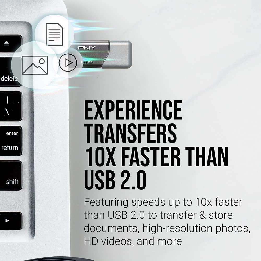 PNY 32GB Turbo Attache 3 USB 3.0 Flash Drive, GREY 32GB FLASH DRIVE