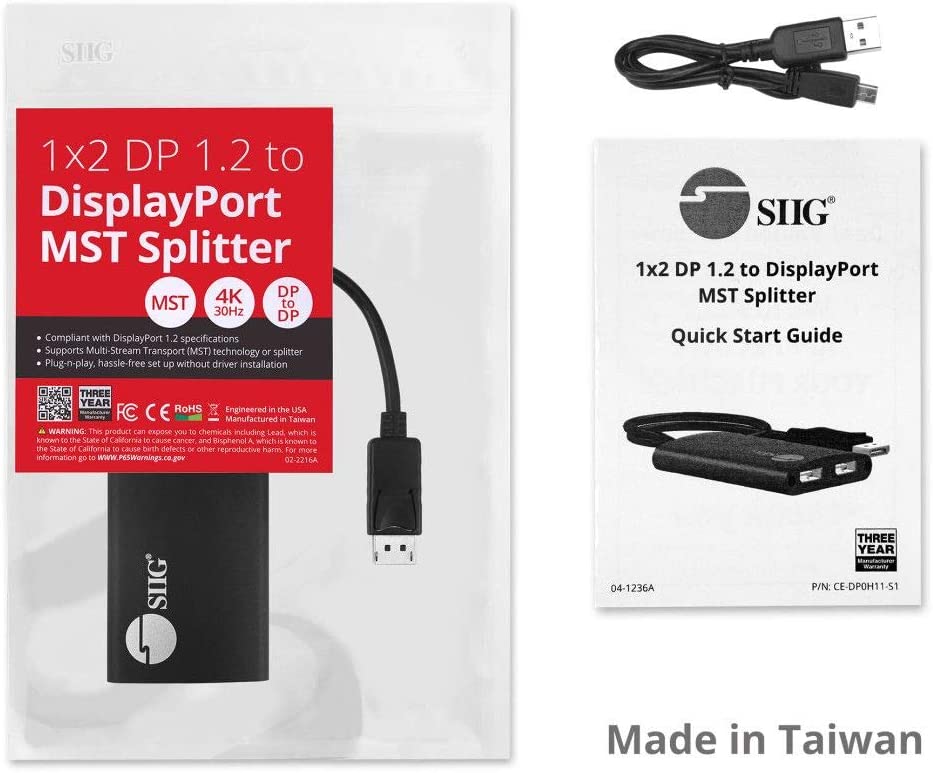 SIIG 2-Port DisplayPort 1.2 to 2 DisplayPort MST Hub Video Splitter, Not for HDMI, DisplayPort Daisy Chain Monitor, Not for MacOS (CE-DP0H11-S1) DisplayPort 1.2 to 2x DisplayPort