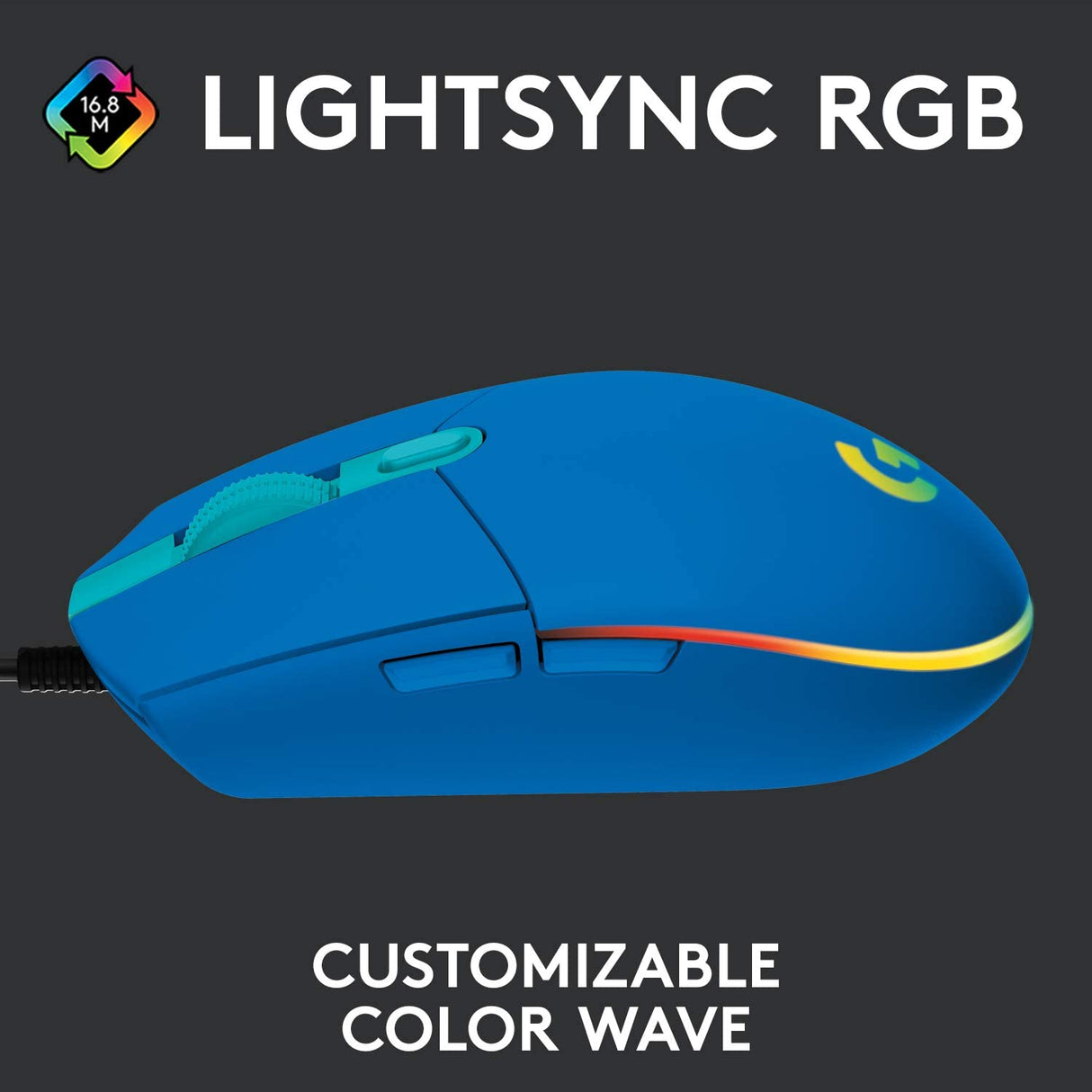 Logitech G203 Wired Gaming Mouse, 8,000 DPI, Rainbow Optical Effect LIGHTSYNC RGB, 6 Programmable Buttons, On-Board Memory, Screen Mapping, PC/Mac Computer and Laptop Compatible - Blue Mouse Only Blue