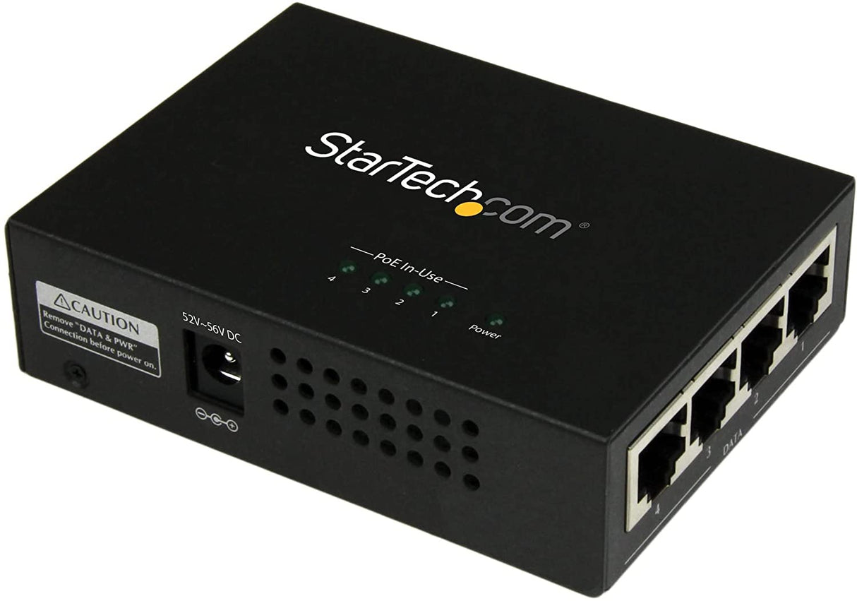 StarTech.com 4 Port Gigabit Midspan - PoE+ Injector - 802.3at and 802.3af - Wall-mountable Power over Ethernet Midspan (POEINJ4G)