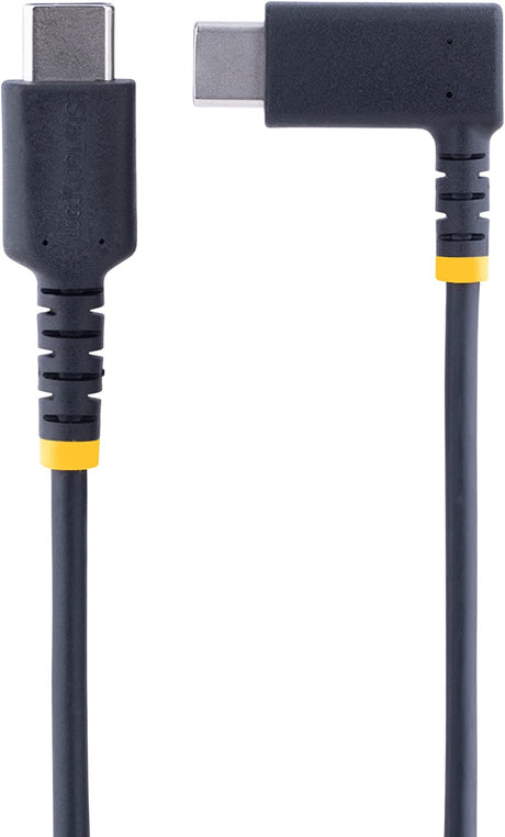 StarTech.com 3ft (1m) USB C Charging Cable Right Angle - 60W PD 3A - Heavy Duty Fast Charge USB-C Cable - USB 2.0 Type-C - Rugged Aramid Fiber - USB Charging Cord (R2CCR-1M-USB-CABLE)