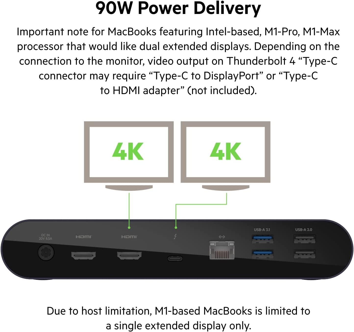 Belkin Thunderbolt 4 Dock Pro, Single 8K @ 60hz, Dual 4K Display