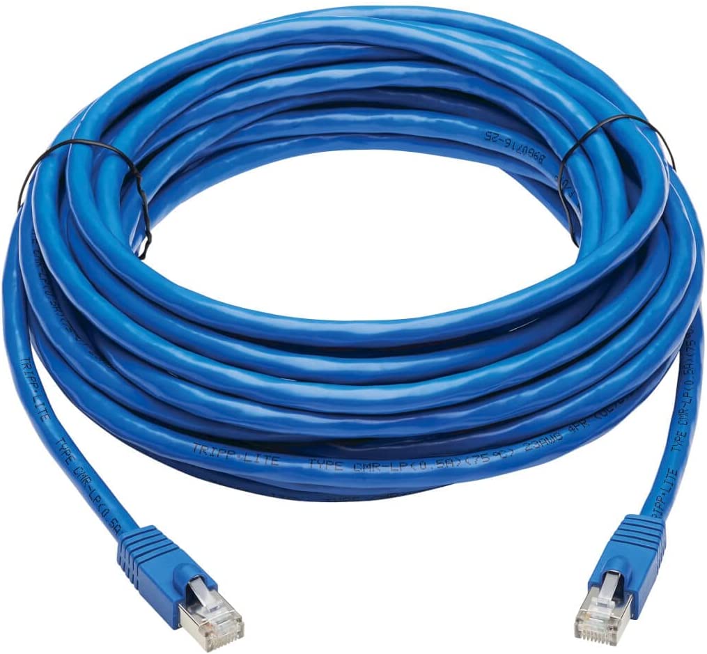 Tripp Lite Cat6a 10G Ethernet Cable, PoE, CMR-LP, Snagless F/UTP Network Patch Cable (RJ45 M/M), Blue, 30 ft. (N261P-030-BL)