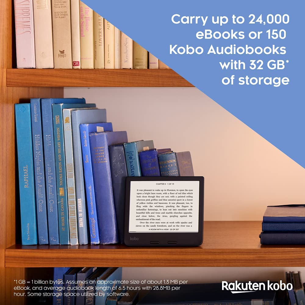 Kobo Libra 2 | eReader | 7” Glare Free Touchscreen | Waterproof | Adjustable Brightness and Color Temperature | Blue Light Reduction | eBooks | WiFi | 32GB of Storage | Carta E Ink Technology | Black