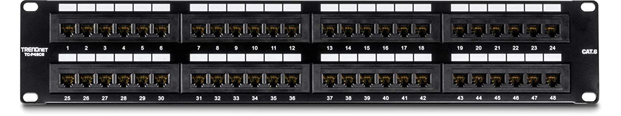TRENDnet 48-Port Cat6 Unshielded Patch Panel, Wallmount or Rackmount, Compatible with Cat3,4,5,5e,6 Cabling, for Ethernet, Fast Ethernet, Gigabit Applications, Black, TC-P48C6 48 Port