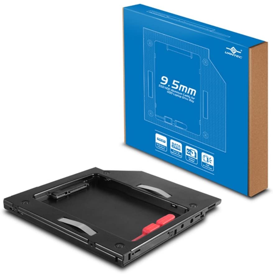 Vantec SSD/HDD Aluminum Caddy for 9.5mm ODD Laptop Drive Bay (MRK-HC95A-BK)