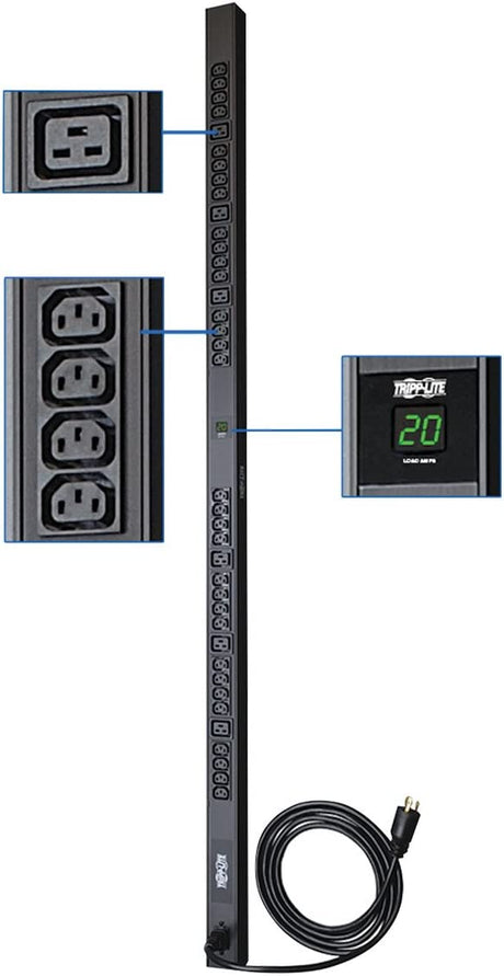 Tripp Lite Metered PDU, 20A, 38 Outlets (6-C19 &amp; 32-C13), 200-240V, C20/L6-20P 10 ft. Cord, 0U Vertical Rack-Mount Power (PDUMV20HV)