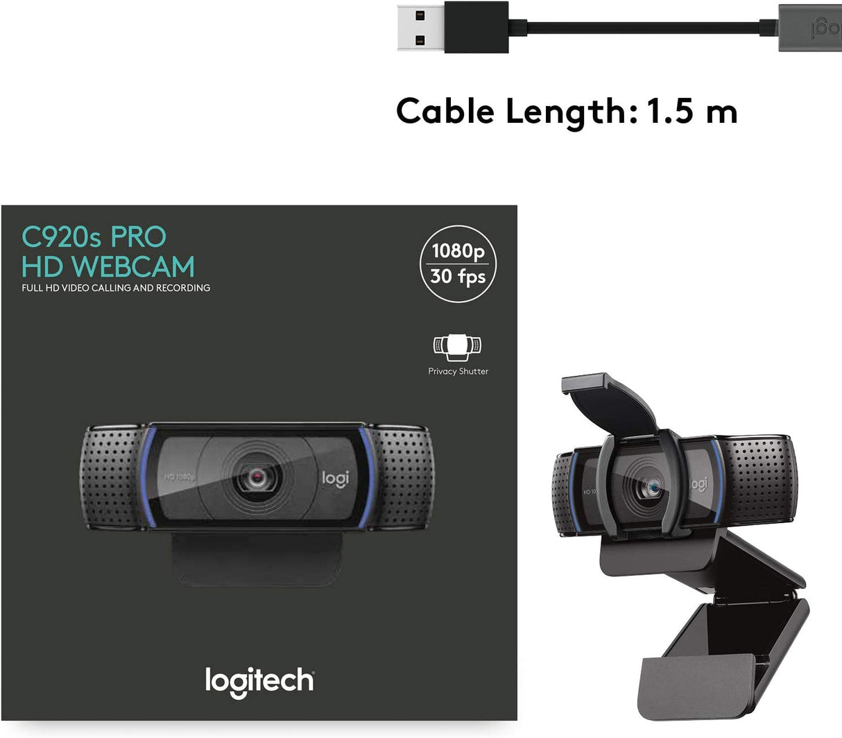 Logitech C920s HD Pro Webcam, Full HD 1080p/30fps Video Calling, Clear  Stereo Audio, HD Light Correction, Works with Skype, Zoom, FaceTime,  Hangouts, PC/Mac/Laptop/Macbook/Tablet - Black 