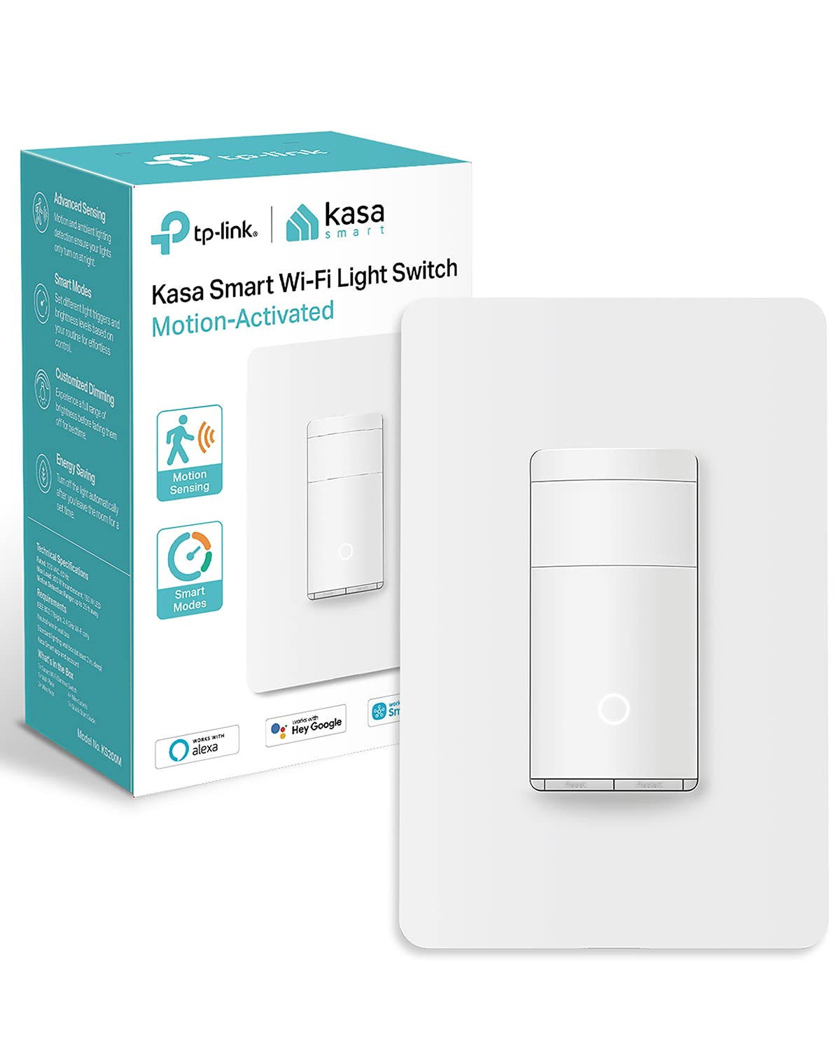Kasa Smart WiFi Motion Sensor Switch, Single Pole, Needs Neutral Wire, 2.4GHz Wi-Fi Light Switch, Compatible with Alexa &amp; Google Home, UL Certified, No Hub Required(KS200M),White,1-Pack 1-Pack Motion Sensor