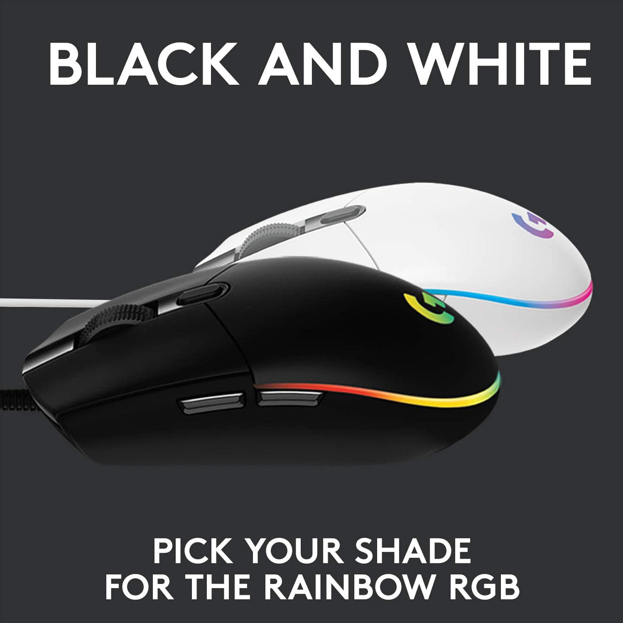 Logitech G203 Wired Gaming Mouse, 8,000 DPI, Rainbow Optical Effect LIGHTSYNC RGB, 6 Programmable Buttons, On-Board Memory, Screen Mapping, PC/Mac Computer and Laptop Compatible - Black Mouse Only Black