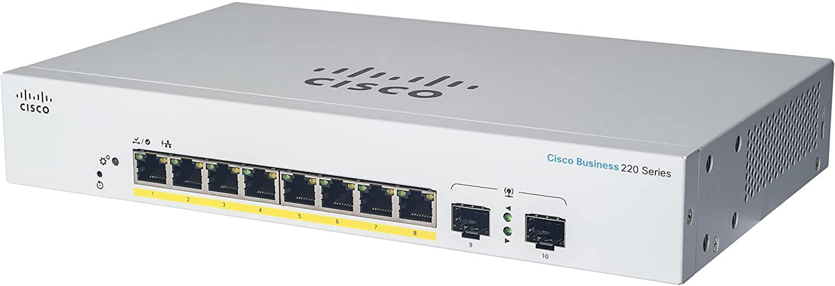 CISCO DESIGNED CBS220-8T-E-2G Smart Switch | 8 Port GE | 2x1G Small Form-Factor Pluggable (SFP) | 3-Year Limited Hardware Warranty (CBS220-8T-E-2G-NA) 8-port GE / 2 x GE Uplinks / External Power Supply