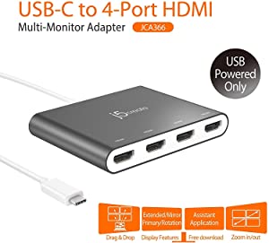 J5 create j5create USB-C to 4 Port HDMI Adapter Hub- Multi Monitor Splitter - Support 4 1080p 60Hz Displays - Compatible with Type-C MacBook and Windows Laptop (JCA366)