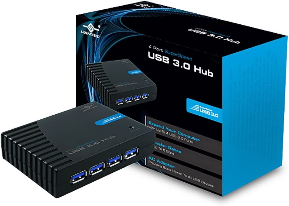 Vantec 4 Port SuperSpeed USB 3.0 Hub (Black) 4-Port