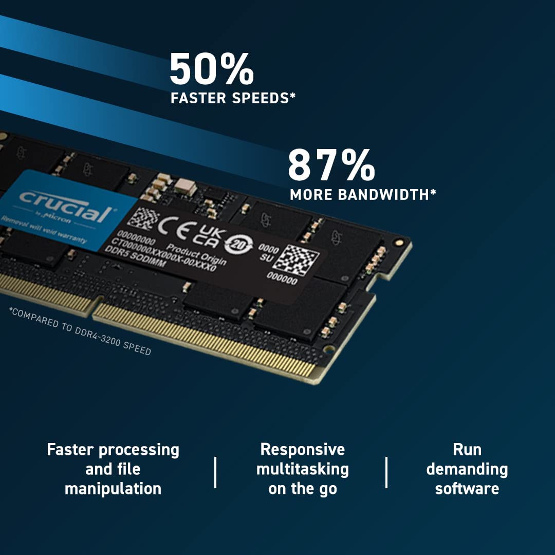 Crucial RAM 16GB Kit (2x8GB) DDR5 4800MHz CL40 Laptop Memory CT2K8G48C40S5 16GB Kit (2x8GB) 4800MHz